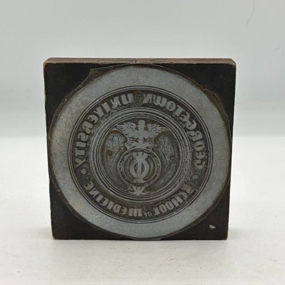 Vintage Georgetown University School of Medicine Seal Printers Block Hoyas
